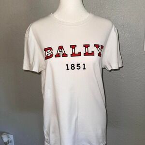 Bally of Switzerland 1851 Logo Tee White‎ Red Italy Sz Eur 36 US Medium/Small